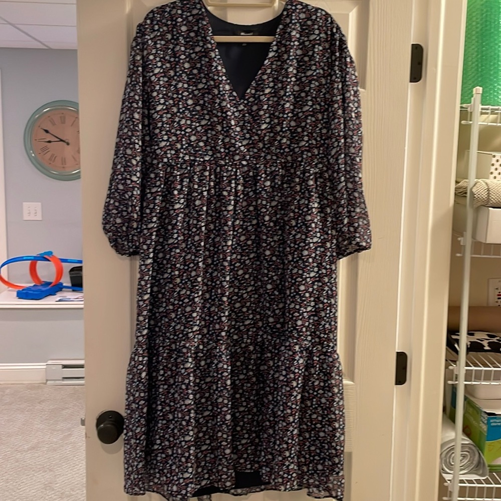 Madewell Floral Tie-Waist Midi Dress, Size Small